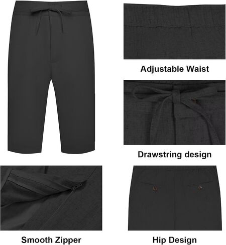 Retro Mens Linen Suit 2 Piece Vest Short Suits for Men Casual Summer Beach Groom Wedding Suit Linen Vest Shorts Set in Kuwait
