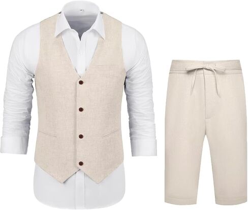 بدلة الكتان الرجعية الرجعية بدلة 2 قطعة لدعاوى قصيرة للرجال in Kuwait