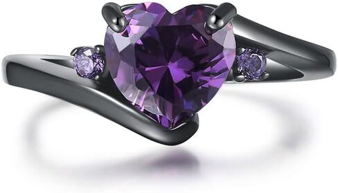 Personalized Engagement Rings Set Engraved Names Promise Rings for Couple Matching Wedding Rings Set for Him and Her Blue and Black Tungsten Rings for Men Women Purple Heart Birthstone Ring in Saudi Arabia