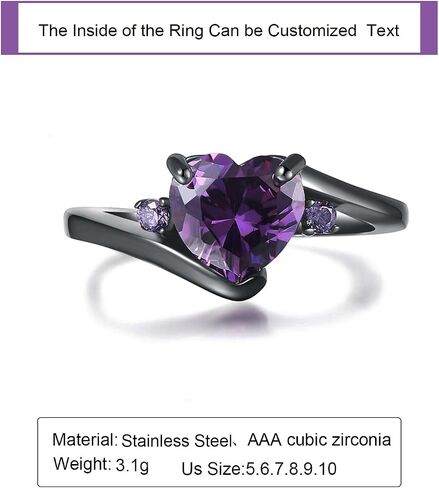 Personalized Engagement Rings Set Engraved Names Promise Rings for Couple Matching Wedding Rings Set for Him and Her Blue and Black Tungsten Rings for Men Women Purple Heart Birthstone Ring in Saudi Arabia