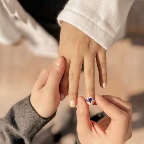 Personalized Engagement Rings Set Engraved Names Promise Rings for Couple Matching Wedding Rings Set for Him and Her Blue and Black Tungsten Rings for Men Women Purple Heart Birthstone Ring in Saudi Arabia