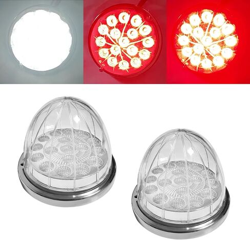 2PCS 17 LED Dual Function Watermelon Lights - Red Turn Signal & White Marker, Clear Lens with Stainless Steel Bezel, Ideal for Freightliner, Ken-worth, Peter-bilt, and Heavy Trucks in Kuwait