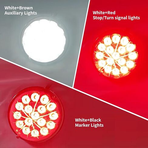 2PCS 17 LED Dual Function Watermelon Lights - Red Turn Signal & White Marker, Clear Lens with Stainless Steel Bezel, Ideal for Freightliner, Ken-worth, Peter-bilt, and Heavy Trucks in Kuwait