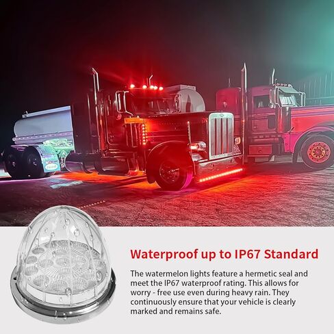 2PCS 17 LED Dual Function Watermelon Lights - Red Turn Signal & White Marker, Clear Lens with Stainless Steel Bezel, Ideal for Freightliner, Ken-worth, Peter-bilt, and Heavy Trucks in Kuwait