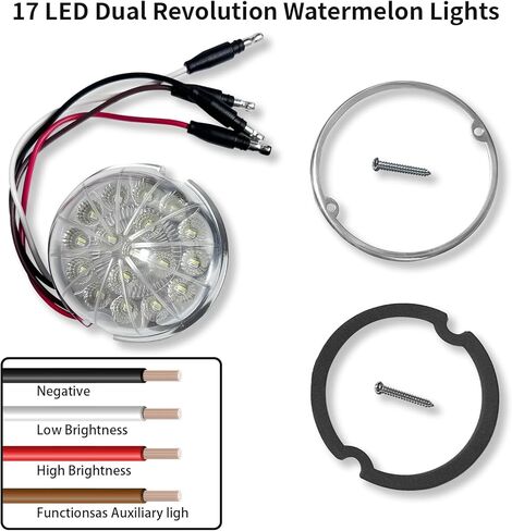 2PCS 17 LED Dual Function Watermelon Lights - Red Turn Signal & White Marker, Clear Lens with Stainless Steel Bezel, Ideal for Freightliner, Ken-worth, Peter-bilt, and Heavy Trucks in Kuwait