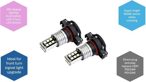Ijdmtoy Xenon White 15-SMD 5200S PSX24W مصابيح استبدال متوافقة مع 2011-2018 Chrysler 300 Front Trucf Lights (لا توجد مقاومات مطلوبة) in Saudi Arabia