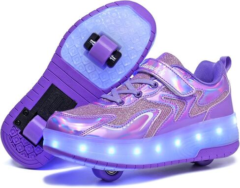 Girls Roller Shoes LED Lights Up Sneakers with Wheels Removable Lightweight Roller Skates Boys Beginners Trainers Skate Comfortable Sports Footwear Athletic USB Charge Sneaker Kids Gifts in Kuwait