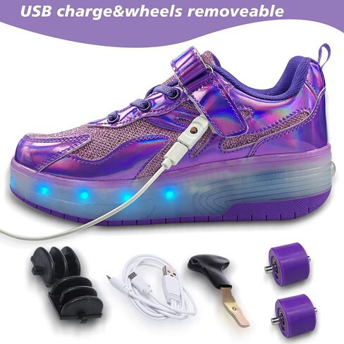 Girls Roller Shoes LED Lights Up Sneakers with Wheels Removable Lightweight Roller Skates Boys Beginners Trainers Skate Comfortable Sports Footwear Athletic USB Charge Sneaker Kids Gifts in Kuwait