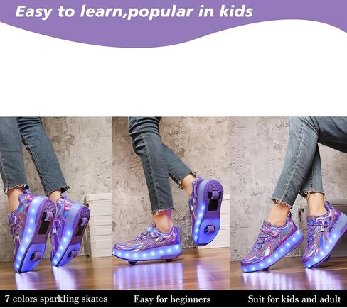 Girls Roller Shoes LED Lights Up Sneakers with Wheels Removable Lightweight Roller Skates Boys Beginners Trainers Skate Comfortable Sports Footwear Athletic USB Charge Sneaker Kids Gifts in Kuwait