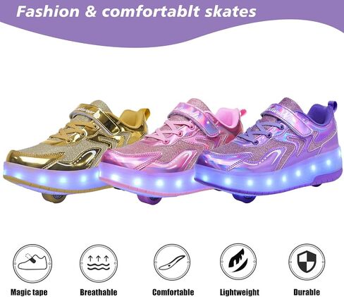 Girls Roller Shoes LED Lights Up Sneakers with Wheels Removable Lightweight Roller Skates Boys Beginners Trainers Skate Comfortable Sports Footwear Athletic USB Charge Sneaker Kids Gifts in Kuwait