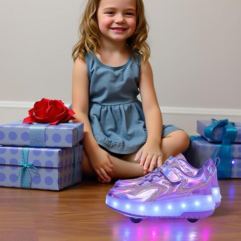Girls Roller Shoes LED Lights Up Sneakers with Wheels Removable Lightweight Roller Skates Boys Beginners Trainers Skate Comfortable Sports Footwear Athletic USB Charge Sneaker Kids Gifts in Kuwait
