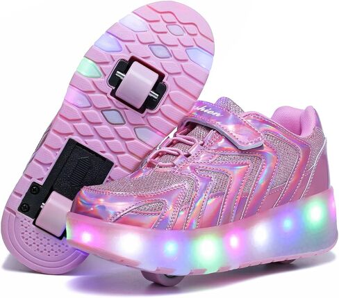 Girls Roller Shoes LED Lights Up Sneakers with Wheels Removable Lightweight Roller Skates Boys Beginners Trainers Skate Comfortable Sports Footwear Athletic USB Charge Sneaker Kids Gifts in Kuwait