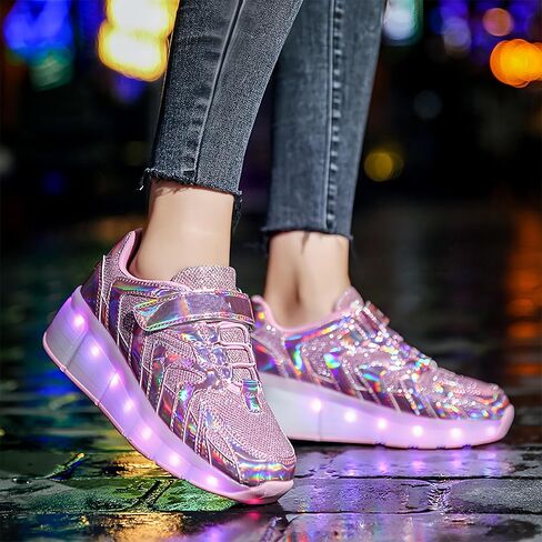 Girls Roller Shoes LED Lights Up Sneakers with Wheels Removable Lightweight Roller Skates Boys Beginners Trainers Skate Comfortable Sports Footwear Athletic USB Charge Sneaker Kids Gifts in Kuwait