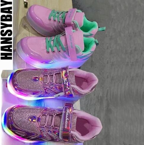 Girls Roller Shoes LED Lights Up Sneakers with Wheels Removable Lightweight Roller Skates Boys Beginners Trainers Skate Comfortable Sports Footwear Athletic USB Charge Sneaker Kids Gifts in Kuwait