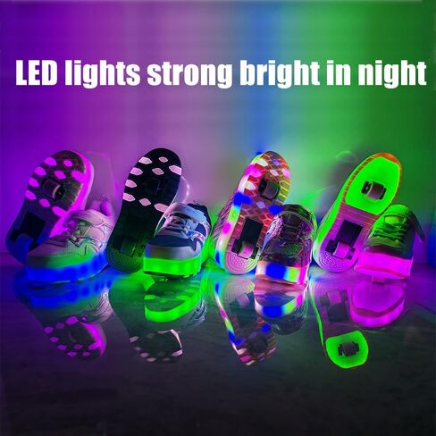 Girls Roller Shoes LED Lights Up Sneakers with Wheels Removable Lightweight Roller Skates Boys Beginners Trainers Skate Comfortable Sports Footwear Athletic USB Charge Sneaker Kids Gifts in Saudi Arabia