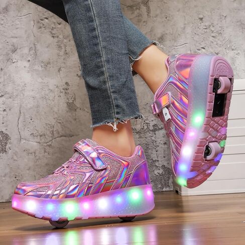Girls Roller Shoes LED Lights Up Sneakers with Wheels Removable Lightweight Roller Skates Boys Beginners Trainers Skate Comfortable Sports Footwear Athletic USB Charge Sneaker Kids Gifts in Kuwait