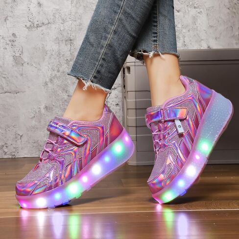 Girls Roller Shoes LED Lights Up Sneakers with Wheels Removable Lightweight Roller Skates Boys Beginners Trainers Skate Comfortable Sports Footwear Athletic USB Charge Sneaker Kids Gifts in Kuwait