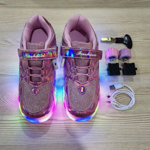 Girls Roller Shoes LED Lights Up Sneakers with Wheels Removable Lightweight Roller Skates Boys Beginners Trainers Skate Comfortable Sports Footwear Athletic USB Charge Sneaker Kids Gifts in Kuwait