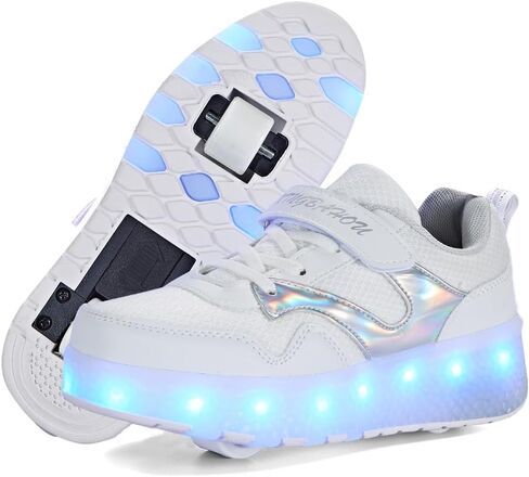 Girls Roller Shoes LED Lights Up Sneakers with Wheels Removable Lightweight Roller Skates Boys Beginners Trainers Skate Comfortable Sports Footwear Athletic USB Charge Sneaker Kids Gifts in Saudi Arabia