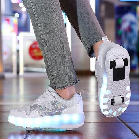 Girls Roller Shoes LED Lights Up Sneakers with Wheels Removable Lightweight Roller Skates Boys Beginners Trainers Skate Comfortable Sports Footwear Athletic USB Charge Sneaker Kids Gifts in Saudi Arabia