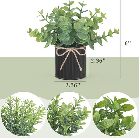Mkono 4 Packs Small Fake Plants in Farmhouse Galvanized Pots Table Centerpiece Mini Potted Artificial Plants Faux Eucalyptus for Shelf Office Rustic Home Decor in Saudi Arabia