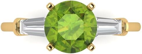 Clara Pucci 2 ct Natural Peridot and Zircon Engagement Ring - Round Cut 3-Stone in Solid 18K Yellow Gold - Promise Ring for Women - Anniversary Bridal Gift (Size) in Saudi Arabia