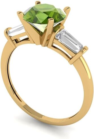 Clara Pucci 2 ct Natural Peridot and Zircon Engagement Ring - Round Cut 3-Stone in Solid 18K Yellow Gold - Promise Ring for Women - Anniversary Bridal Gift (Size) in Saudi Arabia