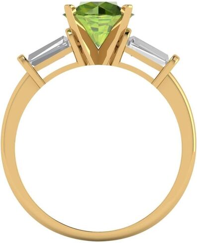 Clara Pucci 2 ct Natural Peridot and Zircon Engagement Ring - Round Cut 3-Stone in Solid 18K Yellow Gold - Promise Ring for Women - Anniversary Bridal Gift (Size) in Saudi Arabia