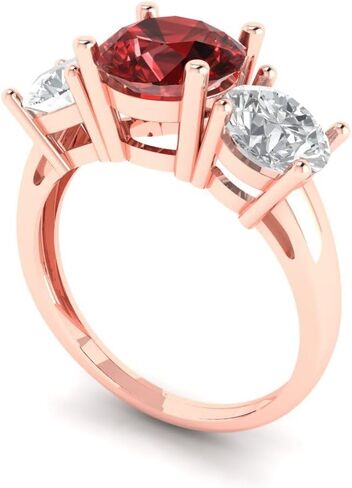 Clara Pucci 3 ct Natural Garnet and Zircon Engagement Ring - Round Cut 3-Stone in Solid 18K Rose Gold - Promise Ring for Women - Anniversary Bridal Gift (Size) in Saudi Arabia