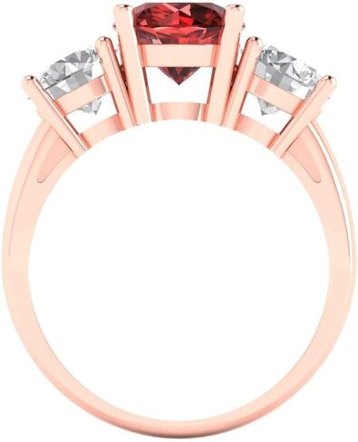 Clara Pucci 3 ct Natural Garnet and Zircon Engagement Ring - Round Cut 3-Stone in Solid 18K Rose Gold - Promise Ring for Women - Anniversary Bridal Gift (Size) in Saudi Arabia