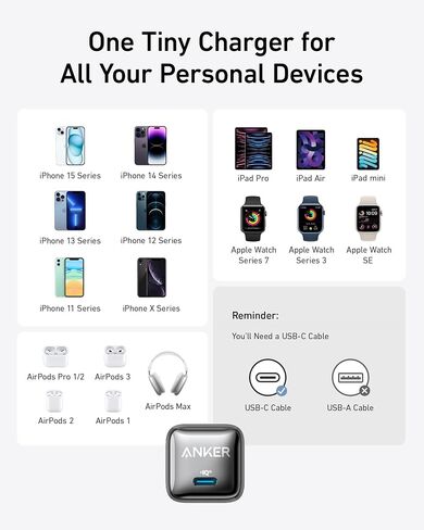 Anker USB C Charger Block 20W (Nano Pro), PIQ 3.0 Compact Fast Charger for iPhone 17/16/15/14/13 Series, Galaxy, Pixel 4/3, iPad (Cable Not Included) | For iPhone 17/16/15/14/13, Galaxy, Pixel 4/3, iPad and More Devices (Cable Not Included) in Kuwait