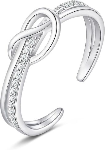 925 Sterling Silver Love Knot Rings for Women ، 18K White Gold Plated Flease Fereafy Freeal Freey Freey Freey ، هدايا عيد ميلاد لصديق Mom Sister Sister ، حجم التكيف من 7 إلى 9 in Kuwait