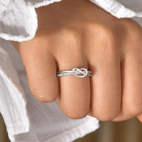 925 Sterling Silver Love Knot Rings for Women ، 18K White Gold Plated Flease Fereafy Freeal Freey Freey Freey ، هدايا عيد ميلاد لصديق Mom Sister Sister ، حجم التكيف من 7 إلى 9 in Kuwait