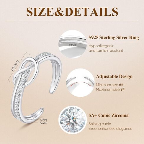 925 Sterling Silver Love Knot Rings for Women ، 18K White Gold Plated Flease Fereafy Freeal Freey Freey Freey ، هدايا عيد ميلاد لصديق Mom Sister Sister ، حجم التكيف من 7 إلى 9 in Kuwait