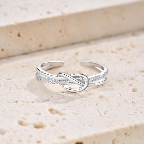 925 Sterling Silver Love Knot Rings for Women ، 18K White Gold Plated Flease Fereafy Freeal Freey Freey Freey ، هدايا عيد ميلاد لصديق Mom Sister Sister ، حجم التكيف من 7 إلى 9 in Kuwait