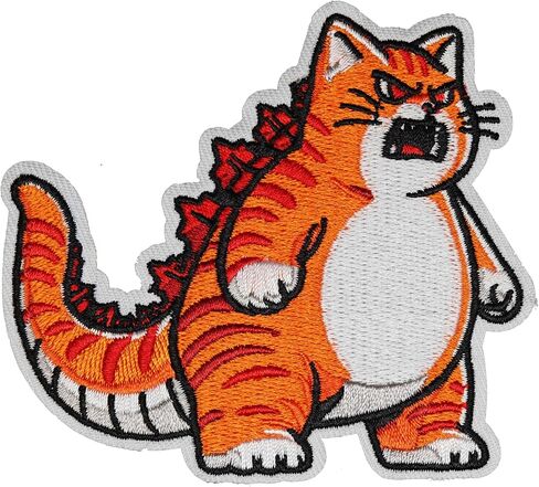 MACOCO Cat Patch Iron On Sew on Embroidered Funny 3 inches Cat Dinosaur Appliques Design Patch for Jeans Hats & Bags in Saudi Arabia
