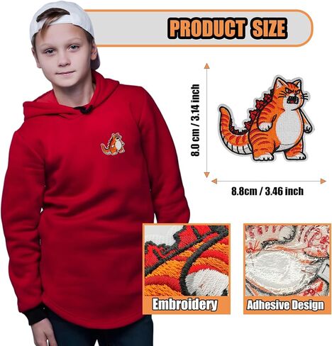 MACOCO Cat Patch Iron On Sew on Embroidered Funny 3 inches Cat Dinosaur Appliques Design Patch for Jeans Hats & Bags in Saudi Arabia
