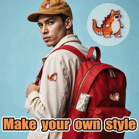 MACOCO Cat Patch Iron On Sew on Embroidered Funny 3 inches Cat Dinosaur Appliques Design Patch for Jeans Hats & Bags in Saudi Arabia