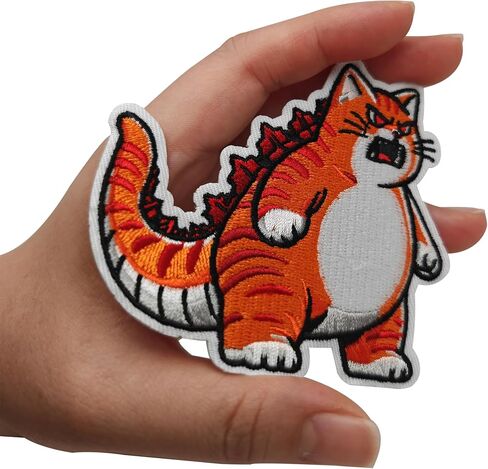 MACOCO Cat Patch Iron On Sew on Embroidered Funny 3 inches Cat Dinosaur Appliques Design Patch for Jeans Hats & Bags in Saudi Arabia