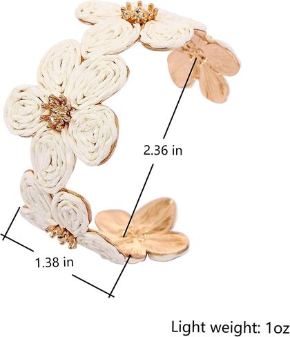 Raffia Colorful Flower Cuff Bracelet For Women Statement Chunky Spring Summer Floral Tropical Beachy Vacation Wide Open Bangle Boho Jewelry Accessories in Kuwait