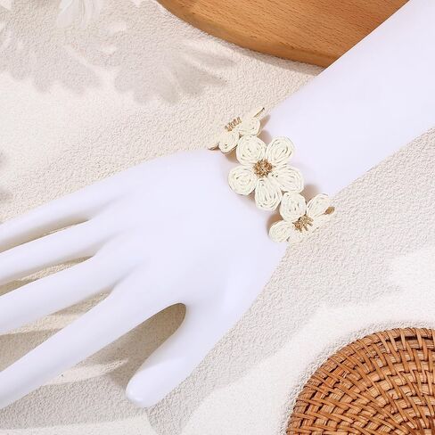 Raffia Colorful Flower Cuff Bracelet For Women Statement Chunky Spring Summer Floral Tropical Beachy Vacation Wide Open Bangle Boho Jewelry Accessories in Kuwait