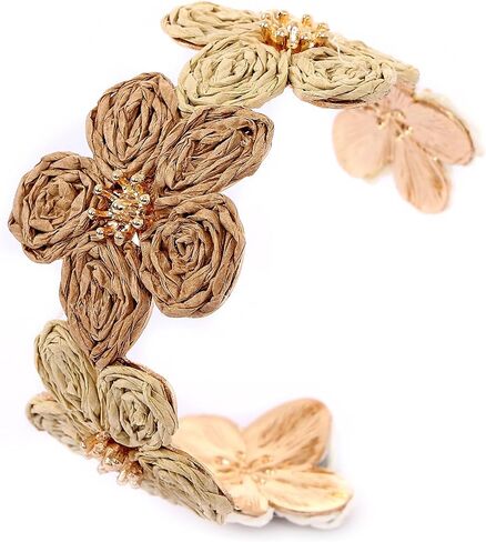 Raffia Colorful Flower Cuff Bracelet For Women Statement Chunky Spring Summer Floral Tropical Beachy Vacation Wide Open Bangle Boho Jewelry Accessories in Kuwait