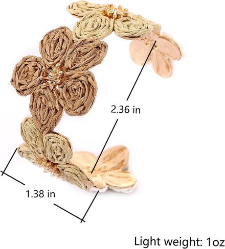 Raffia Colorful Flower Cuff Bracelet For Women Statement Chunky Spring Summer Floral Tropical Beachy Vacation Wide Open Bangle Boho Jewelry Accessories in Kuwait