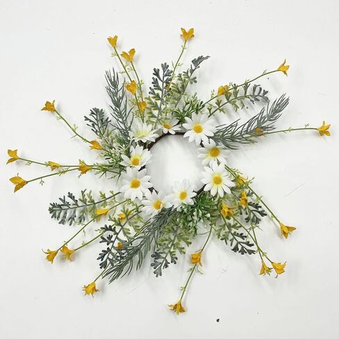 2 Pack Daisy Fern Spring Candle Ring Wreaths 4 Inch Center | Yellow, White Dasies | 9 Inch Small Flower Wreath in Saudi Arabia