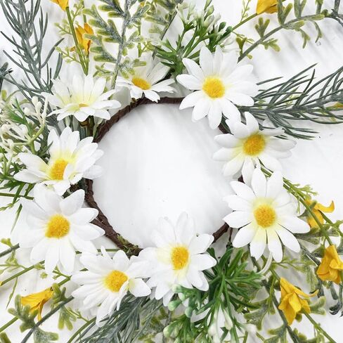2 Pack Daisy Fern Spring Candle Ring Wreaths 4 Inch Center | Yellow, White Dasies | 9 Inch Small Flower Wreath in Saudi Arabia