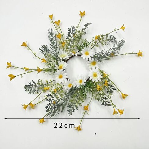 2 Pack Daisy Fern Spring Candle Ring Wreaths 4 Inch Center | Yellow, White Dasies | 9 Inch Small Flower Wreath in Saudi Arabia