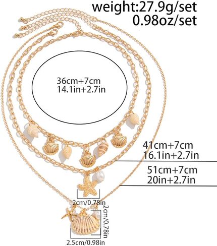 Charm Shell Necklace for Women Ocean Layered Summer Beach Jewelry Gold Plated Stackable Chain Boho Starfish & Pearl Gift in Kuwait