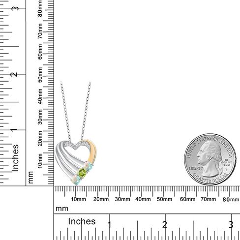 GEM Stone King 925 Silver و 10K Gold Gold Morted White Opal و Green Peridot و White Lab Grown Diamond Heart Pendant للنساء | 0.90 CTTW | شهر أكتوبر | بسلسلة 18 بوصة in Saudi Arabia