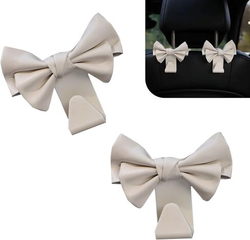 Downhill 2 PCS Car Seat Headrest Hooks, Cute Bow Seatback car Purse Hook, for Keychain Wallet and Handbag, Universal Car Interior Accessories (White) in Saudi Arabia