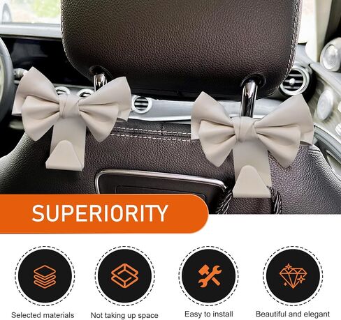 Downhill 2 PCS Car Seat Headrest Hooks, Cute Bow Seatback car Purse Hook, for Keychain Wallet and Handbag, Universal Car Interior Accessories (White) in Saudi Arabia